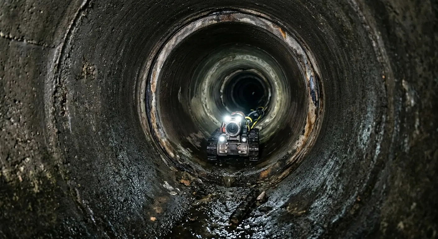 Robotic sewer camera inspecting pipe interior for Drain Snake Service in Chickasaw